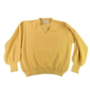 Peruvian Connection Sweater Women L Yellow 100% Alpaca V-Neck Vintage 90s Slouch